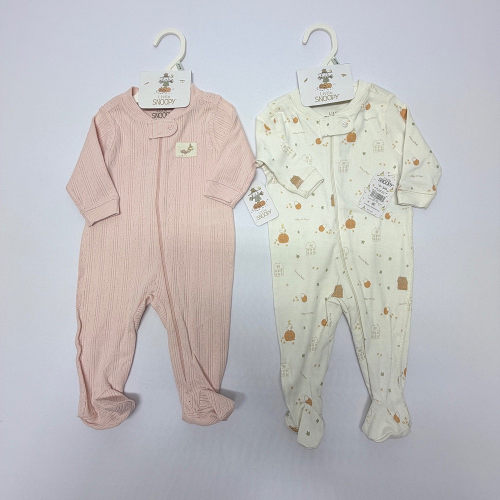 Little Snoopy Baby 2 Pack Halloween Sleepers Pink Pointelle Ivory 0-3M